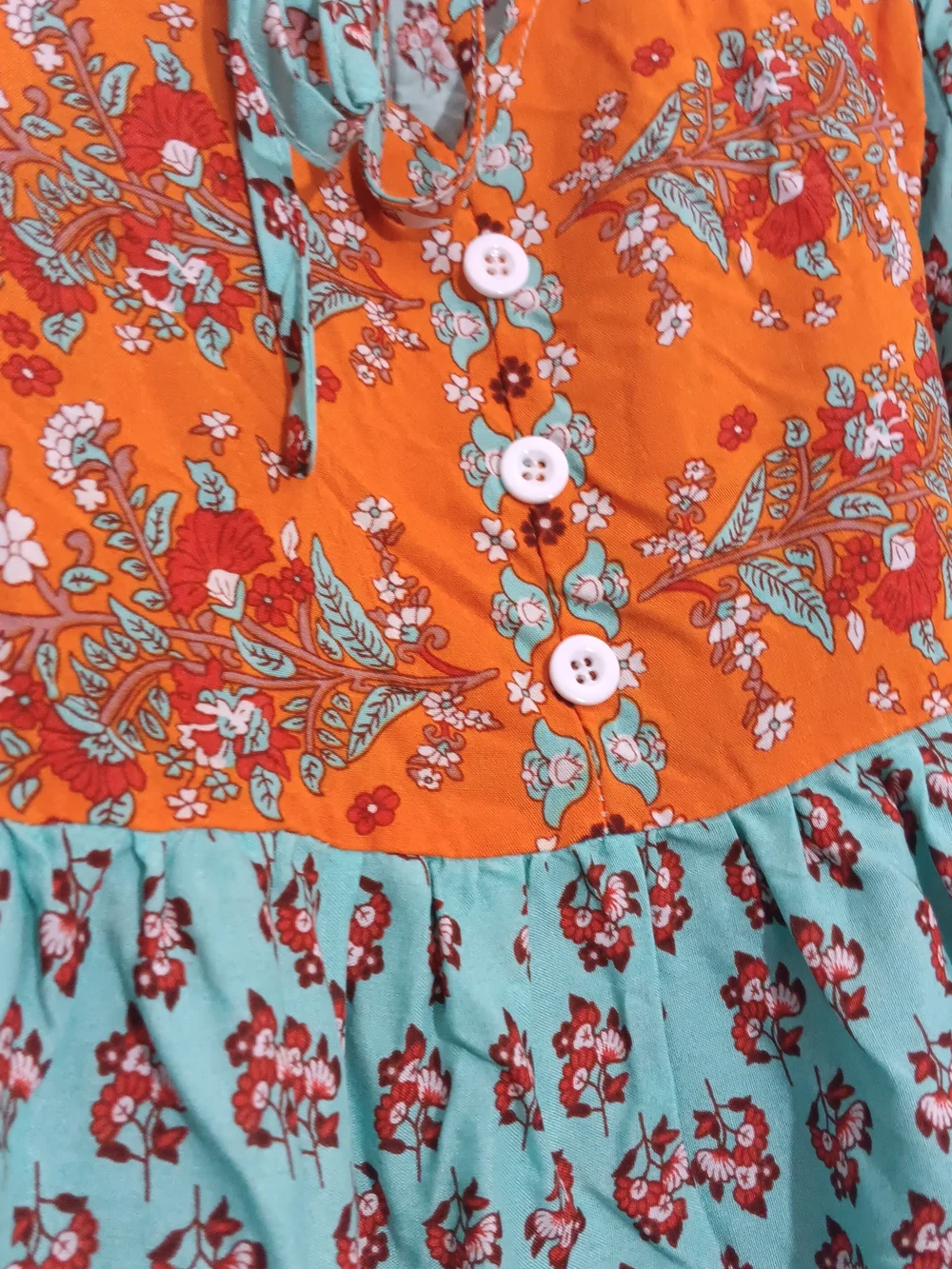 Boho Floral Tiered Dress in Turquoise & Orange Sz XL